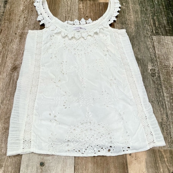 Calypso St Barth Womens White Linen Eyelet Embroidered Tank top - Picture 1 of 6